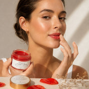 Applying Le Baume d'Amour Hendiya to the lips and cheeks