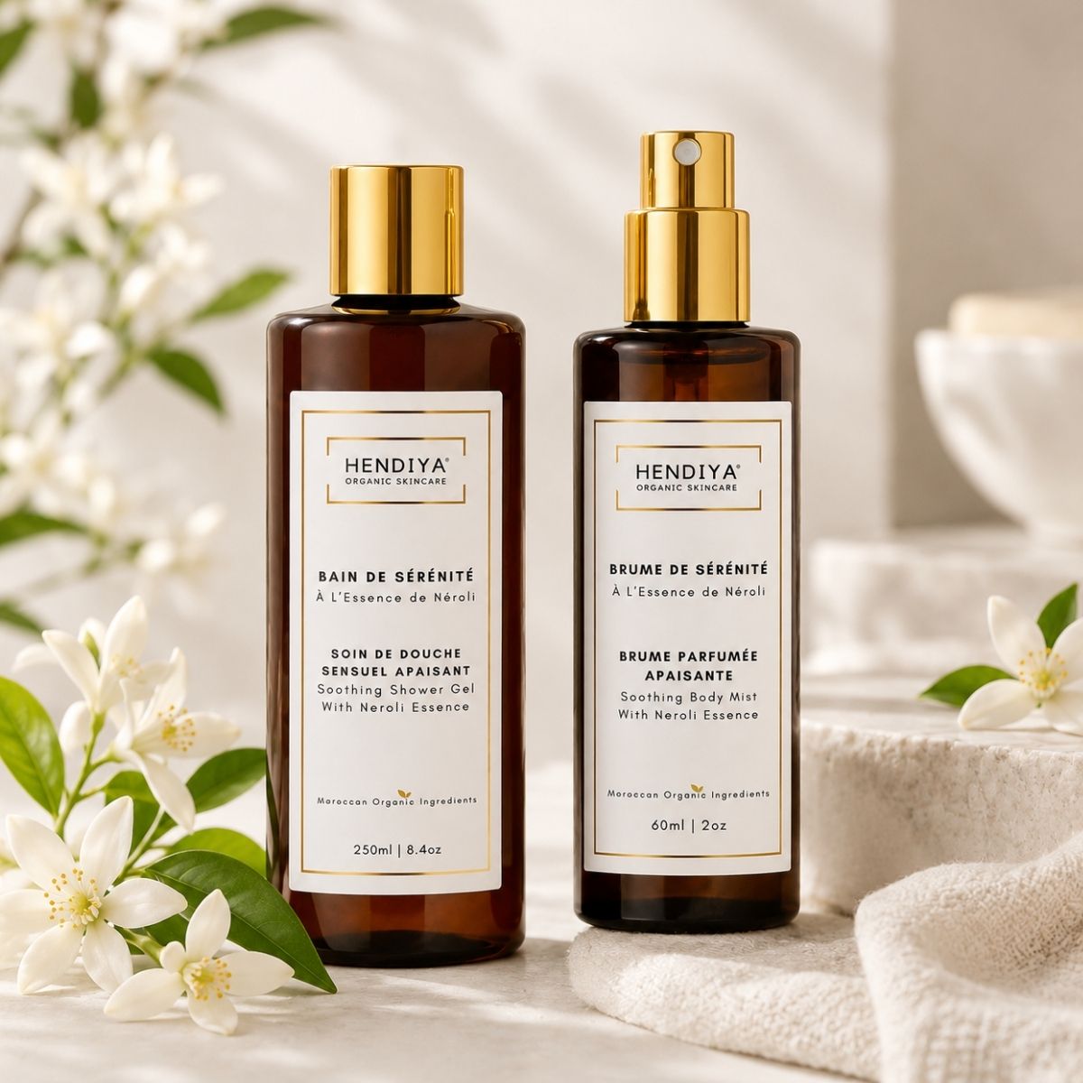 Brume de Sérénité and Bain de Sérénité Hendiya®, neroli layering ritual