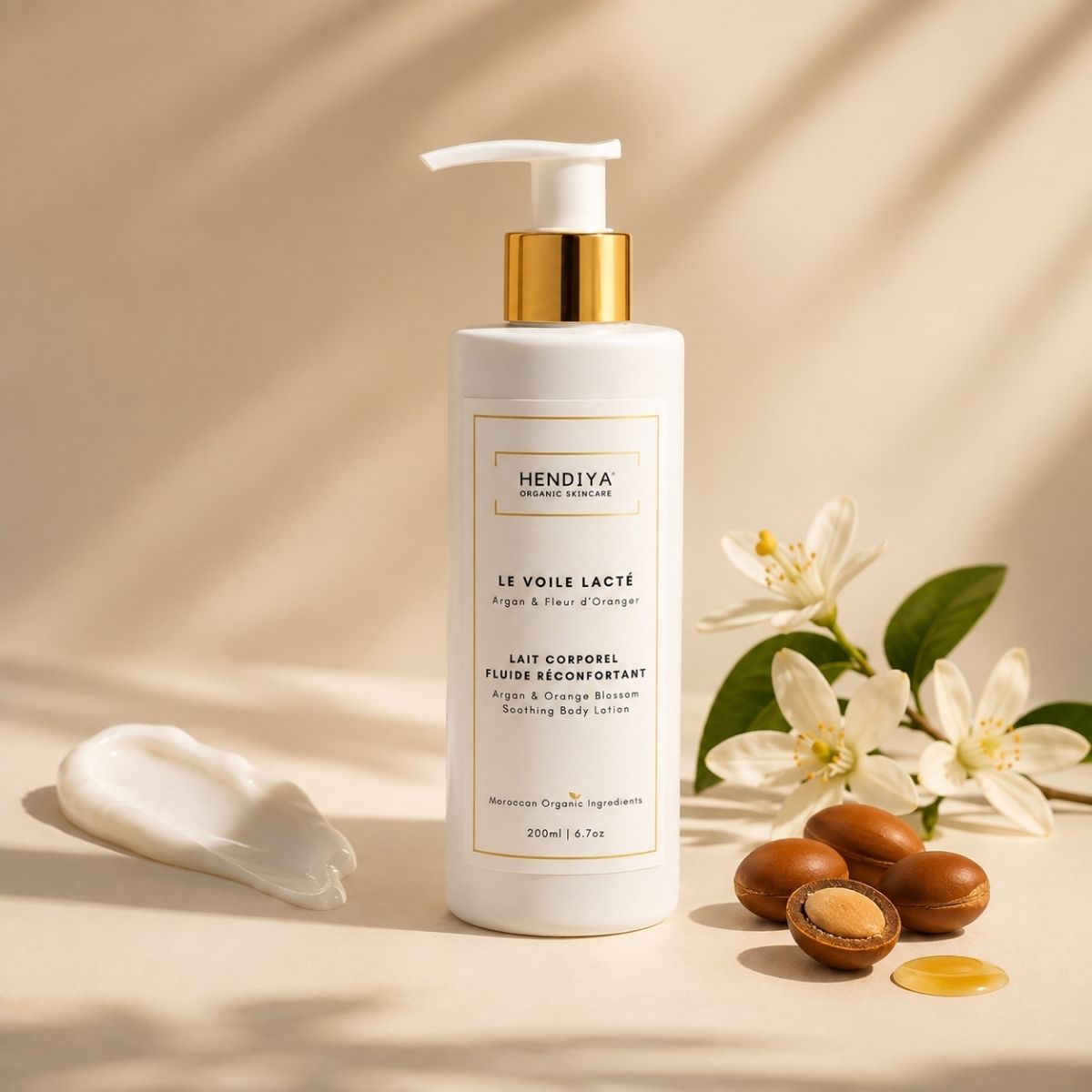 Natural composition of Le Voile Lacté Hendiya®, argan, shea butter and grapeseed