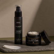 Duo de soin visage homme Hendiya : La Crème Intense hydratante associée au Gel Mousseux nettoyant doux à l'aloe vera, routine complète à la figue de barbarie et à l'argan pour le visage masculin.