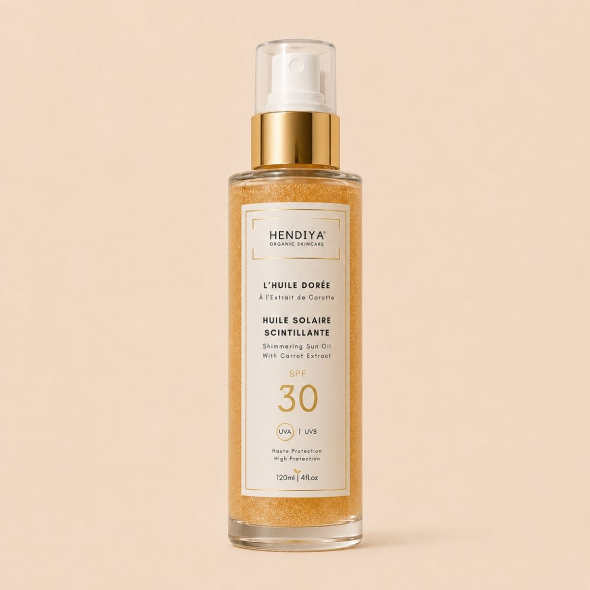 L'Huile Dorée, shimmering sun oil by Hendiya with carrot extract SPF 30